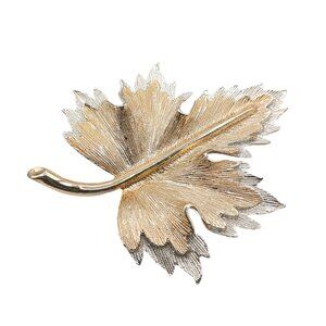 Vintage Sarah Coventry Mixed Metal Leaf Brooch 2.75” 2-Tone Spring Estate Costum